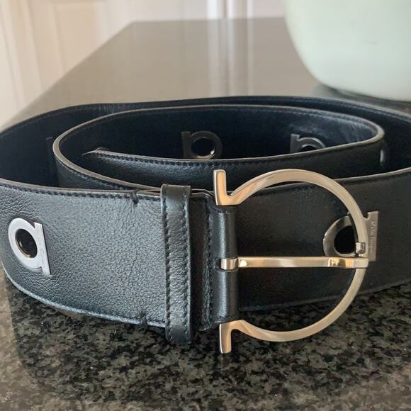 Ferragamo Leather Wide Logo Belt